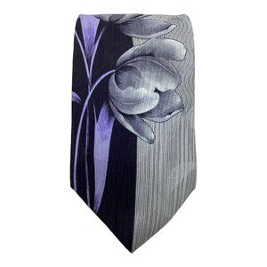 SERICA ELITE Gray Purple Floral Silk Tie HMade  ITALY 60"/ 3.75" EC